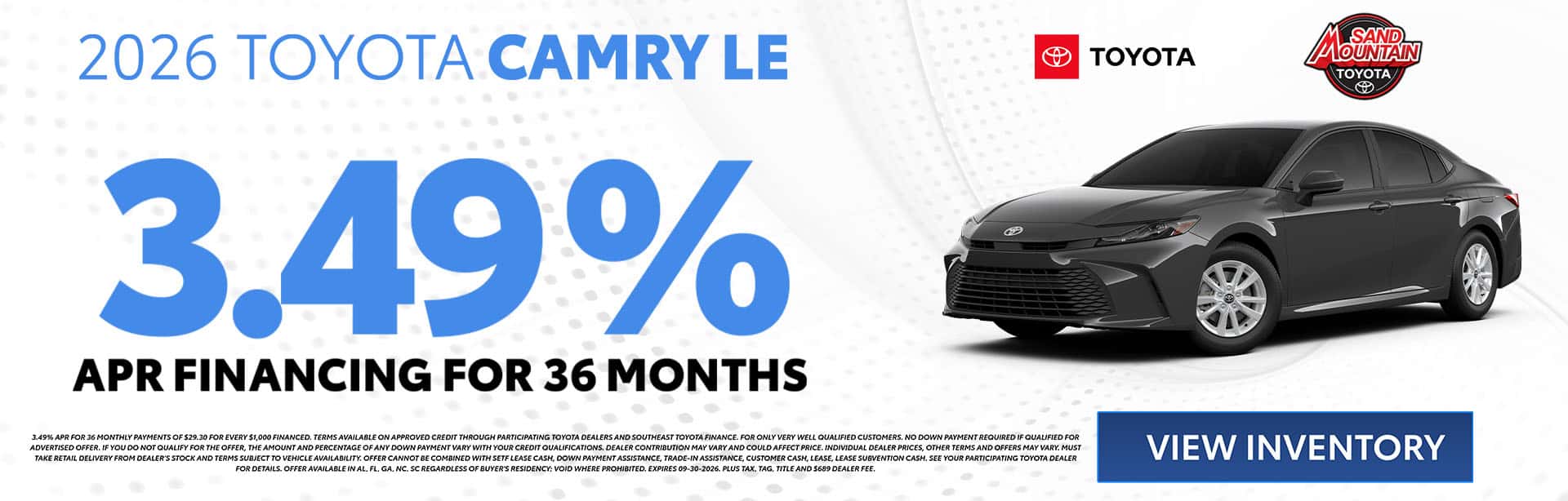 2026 Camry 3.49% APR for 36 months