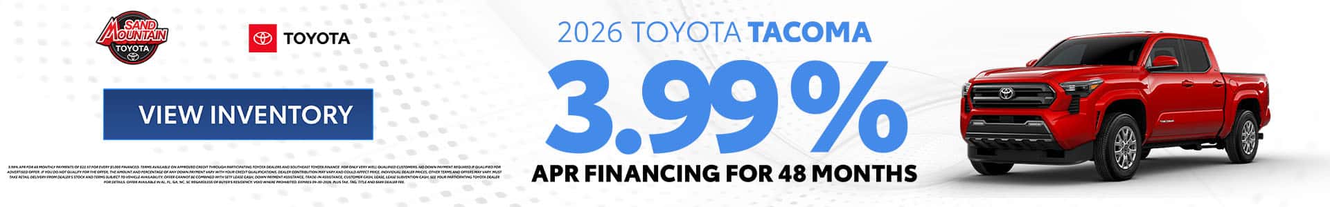 2026 Tacoma 3.99% APR for 48 months