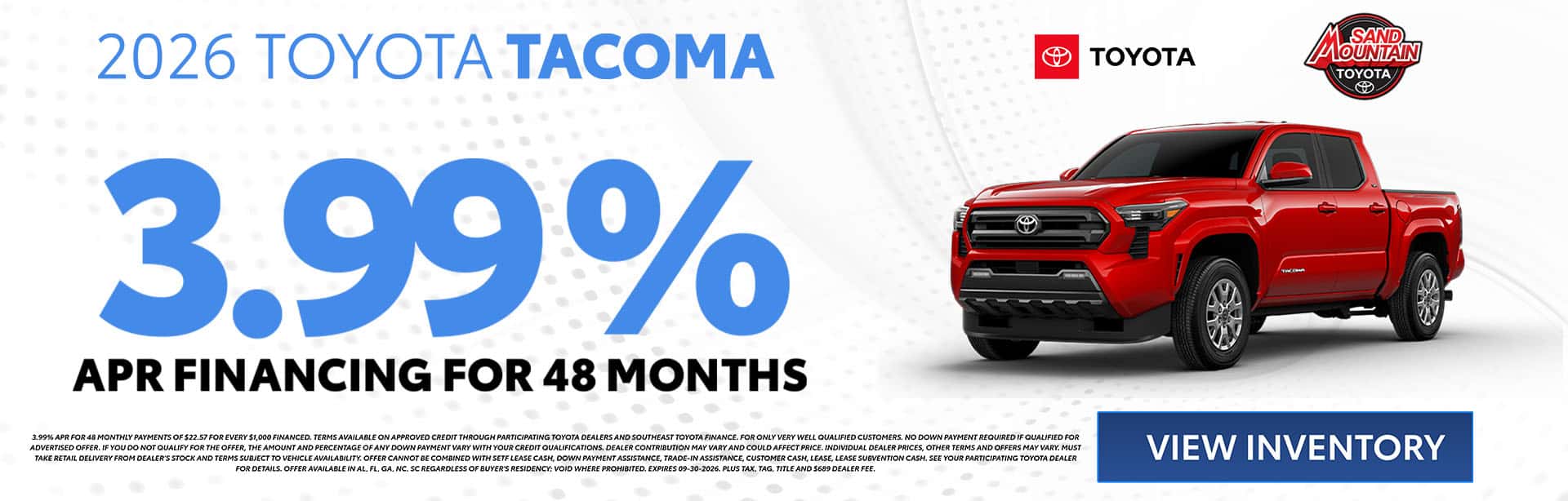2026 Tacoma 3.99% APR for 48 months