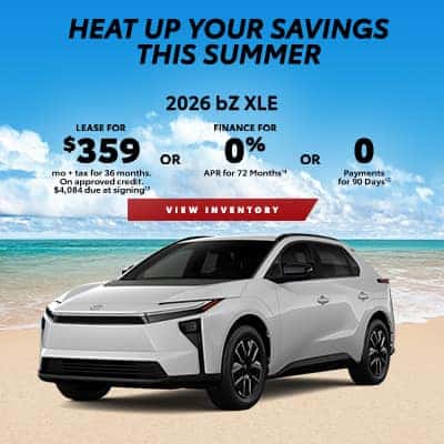 2026 Toyota bZ XLE - $359/mo for 36 mos or 0% APR for 72 Months or Make No Payments for 90 Days