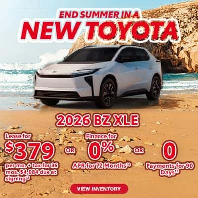 2026 Toyota bZ XLE - $379/mo for 36 mos or 0% APR for 72 Months or Make No Payments for 90 Days
