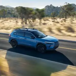 2026 Toyota Corolla Cross Cavalry Blue in motion