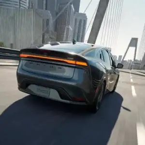 2026 Toyota Prius PHEV Rear View on a Bridge