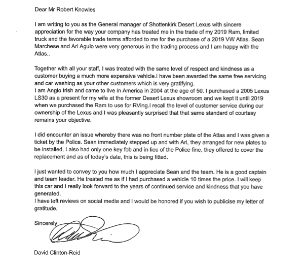 Customer Testimonial Letter