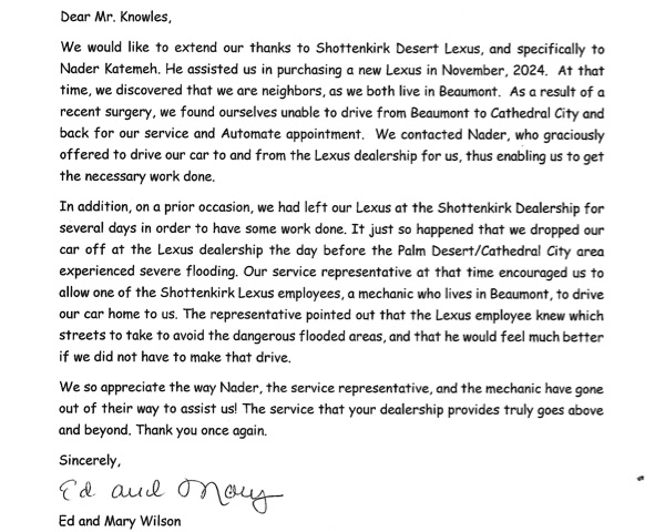 Customer Testimonial Letter