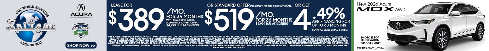 08.2026_2026 Acura MDX Lease for $389 for 36 mo OR $519 for 36 mo OR get 4.49% for 60 mo