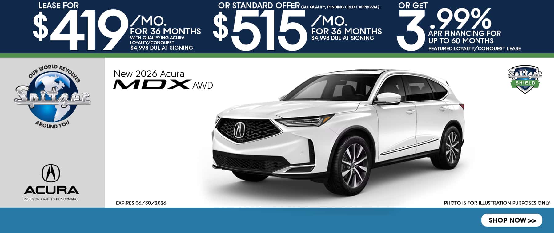 06.2026_2026 Acura MDX_Lease for $419 for 36 mo OR $515 for 36 mo OR 3.99% for 60 mo