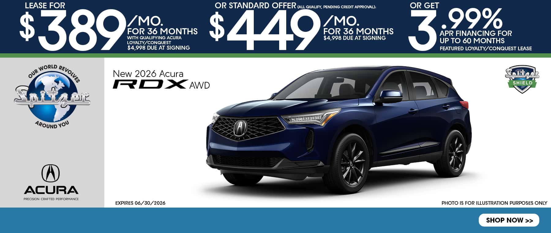 06.2026_2026 Acura RDX_Lease for $389 for 36 mo OR $449 for 36 mo OR 3.99% for 60 mo