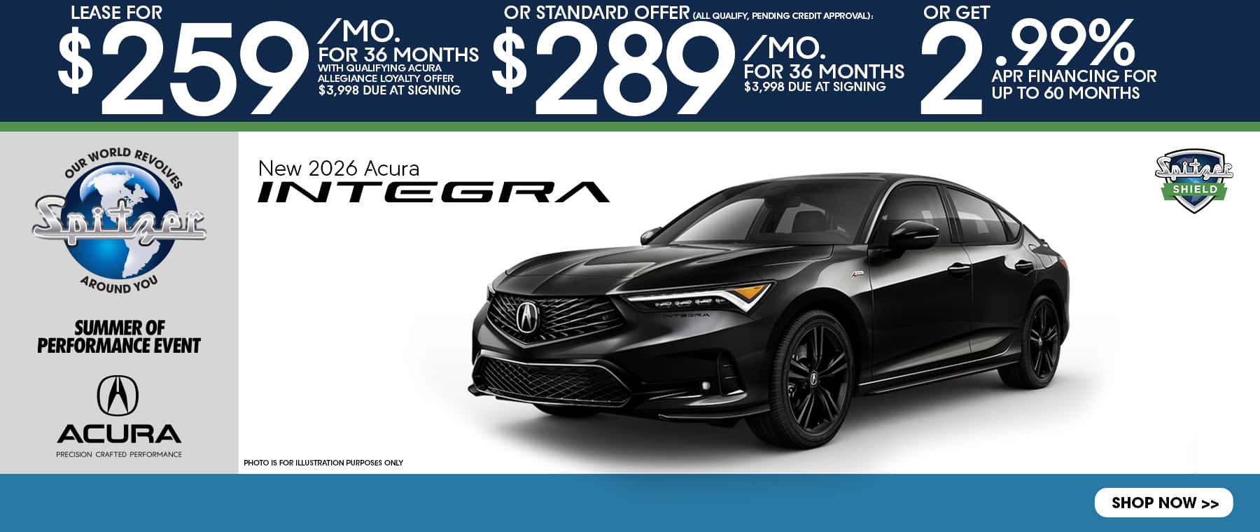 08.2026_2026 Acura Integra_Lease for $259 for 36 mo OR $289 for 36 mo OR get 2.99% for 60 mo