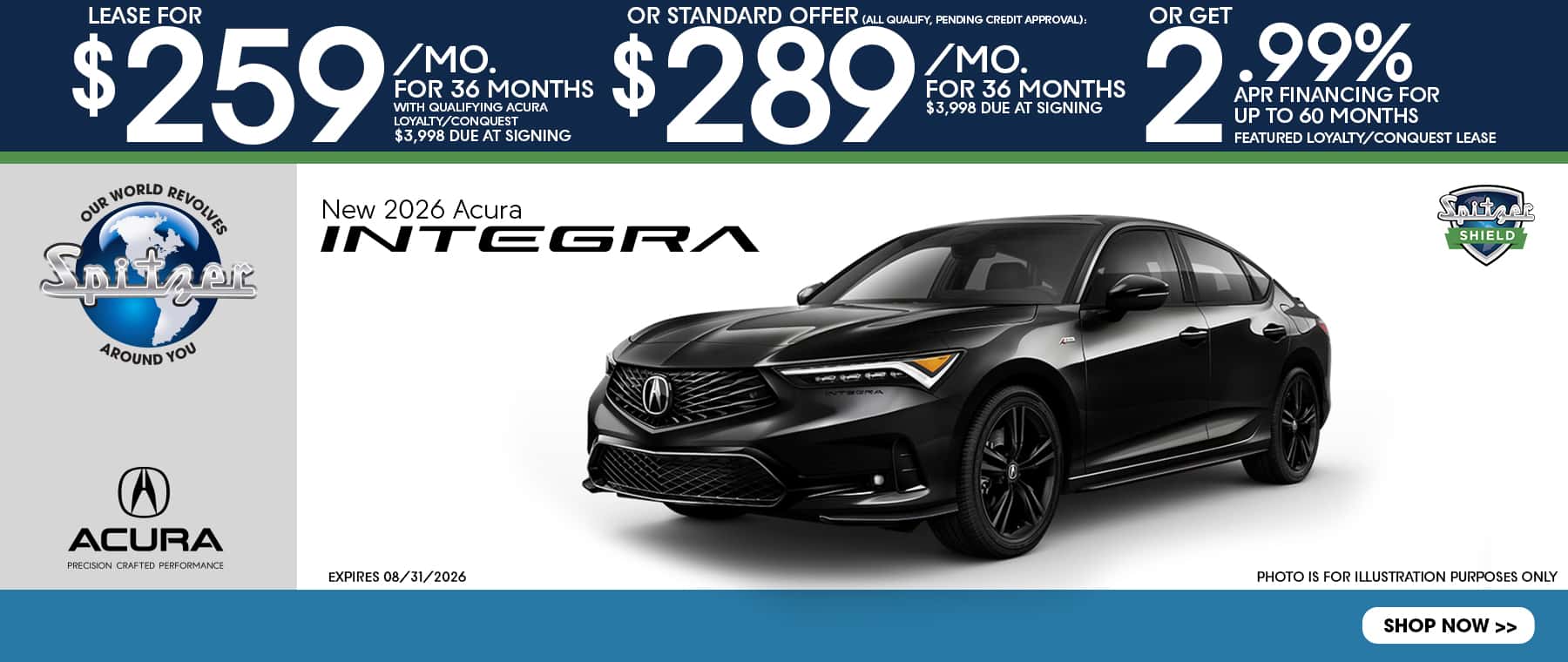 07.2026_2026 Acura Integra_Lease for $259 for 36 mo OR $289 for 36 mo OR get 2.99% for 60 mo