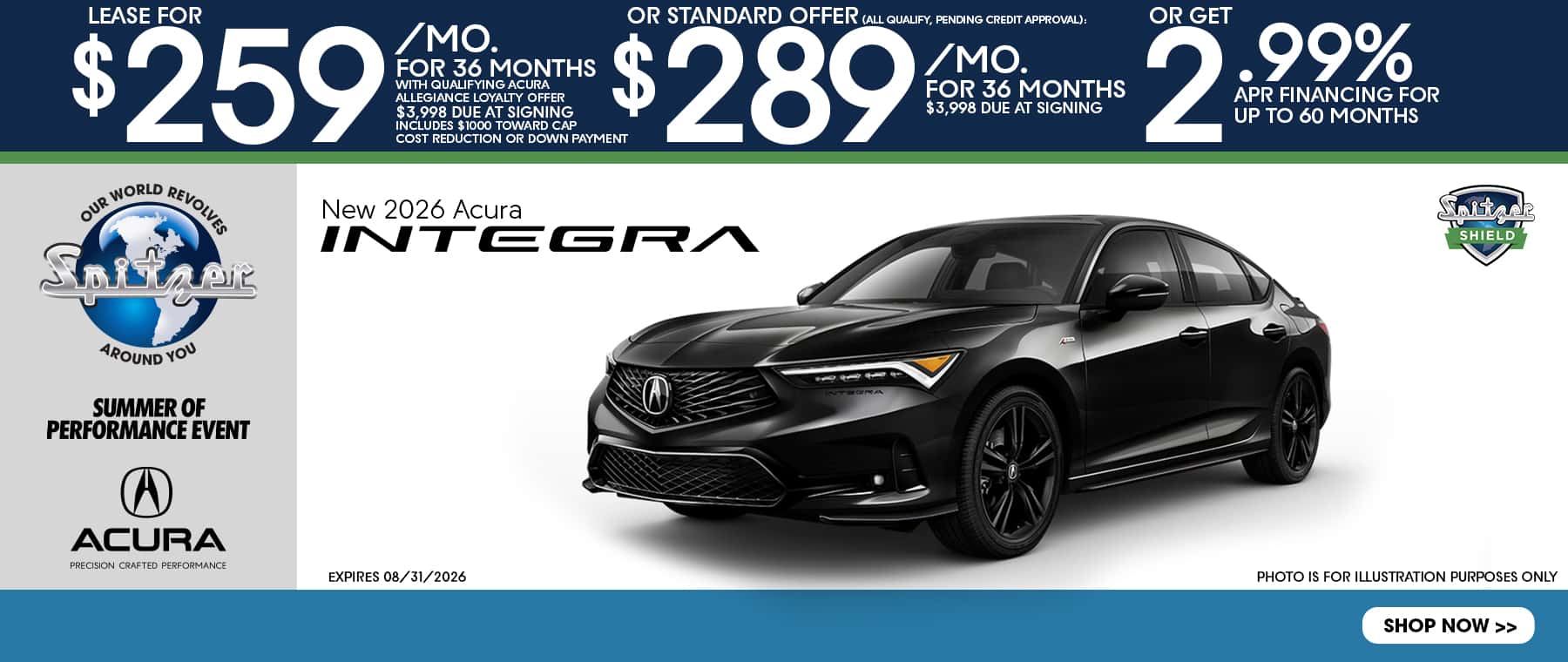07.2026_2026 Acura Integra_Lease for $259 for 36 mo OR $289 for 36 mo OR get 2.99% for 60 mo