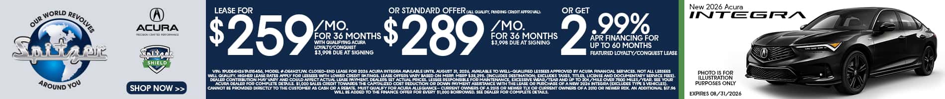 07.2026_2026 Acura Integra_Lease for $259 for 36 mo OR $289 for 36 mo OR get 2.99% for 60 mo