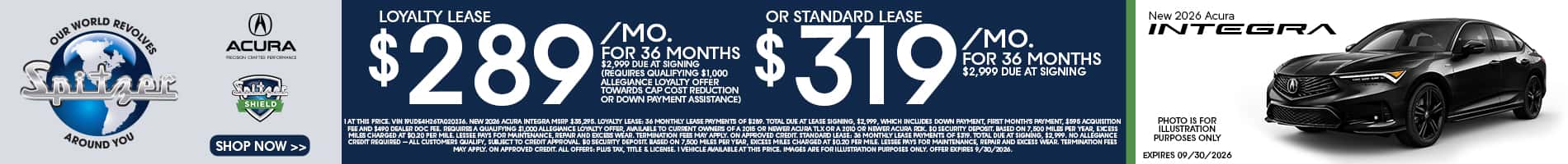 09.2026_Acura Integra_Loyalty Lease for $289 for 36 mo OR Standard Lease for $319 for 36 mo
