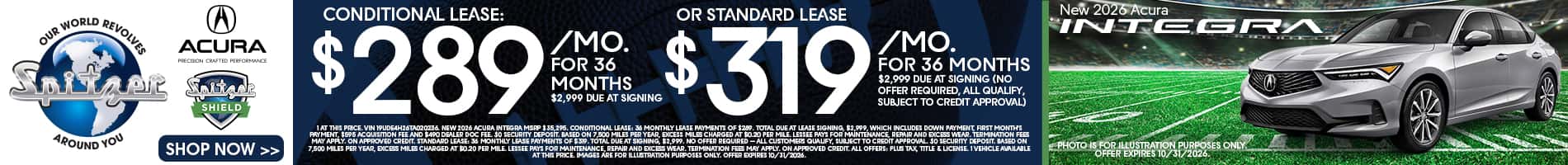 10.2026_Acura Integra_Conditional Lease for $289 for 36 mo OR Standard Lease for $319 for 36 mo