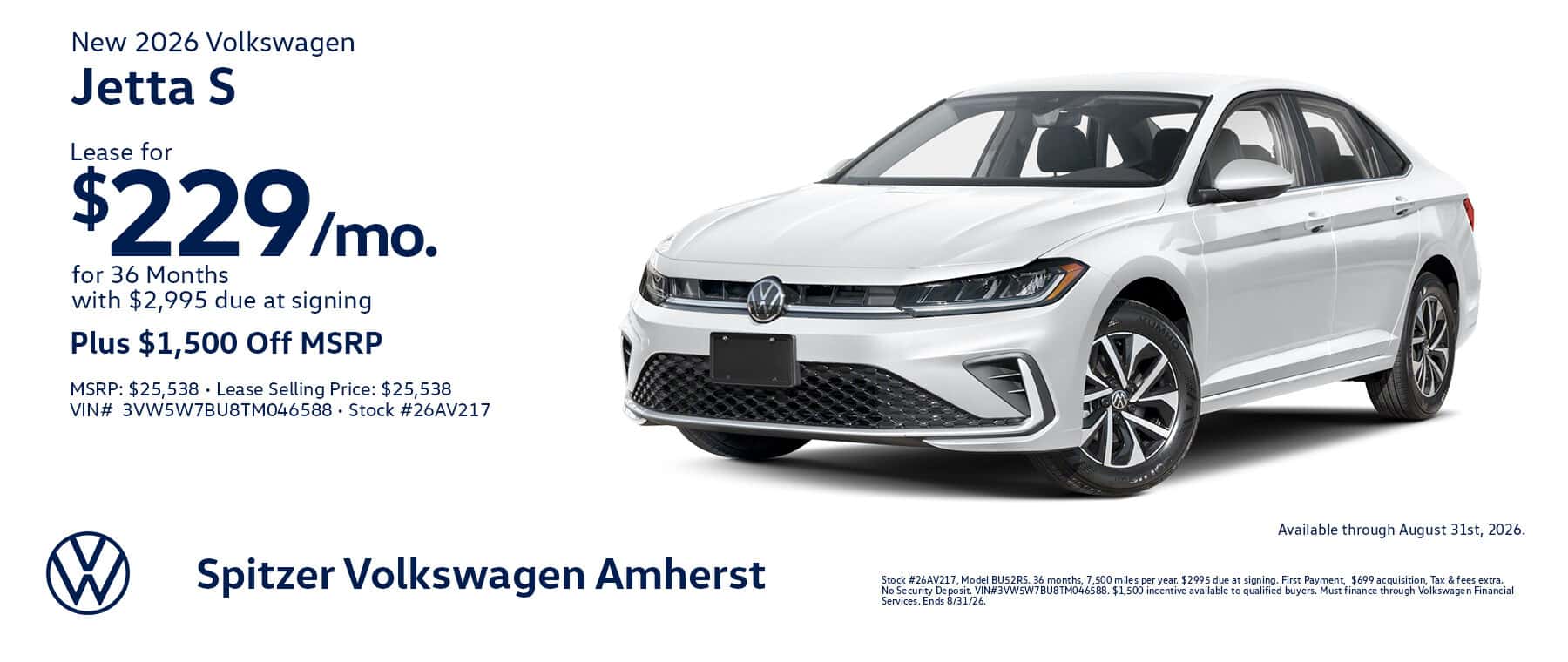 08.2026_Volkswagen Jetta_Lease for $229 for 36 mo PLUS $1500 off msrp