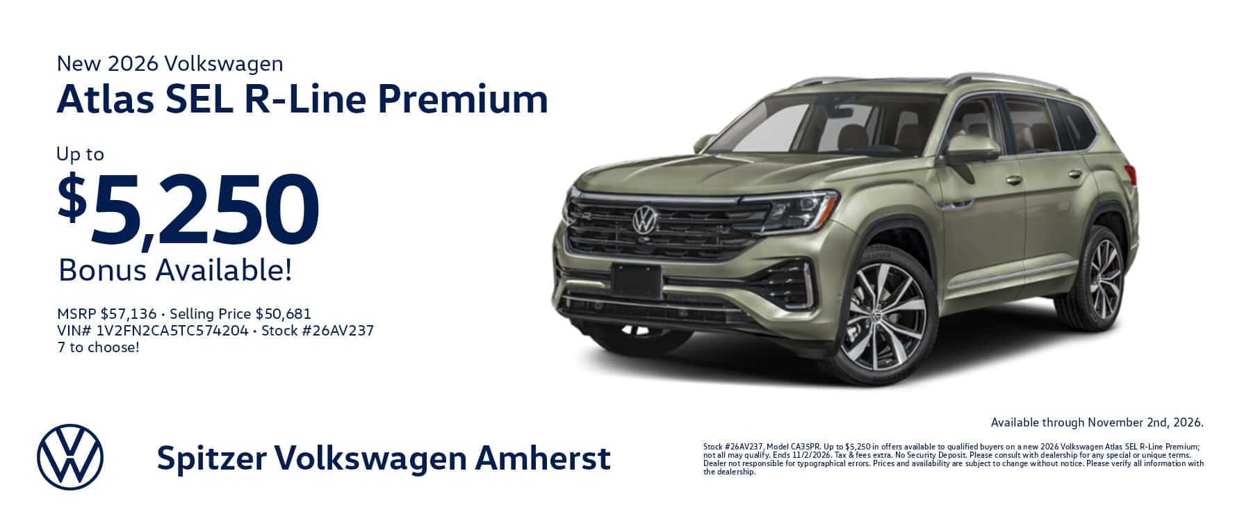 09.2026_VW Atlas_Up to $5250 Bonus available