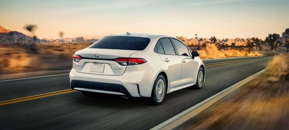 white 2020 Toyota Corolla on open road