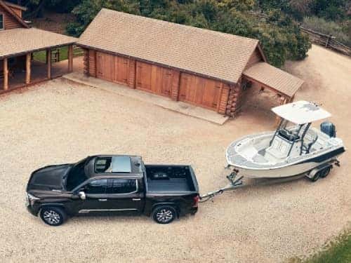 2024 Toyota Tundra overhead view towing a boat
